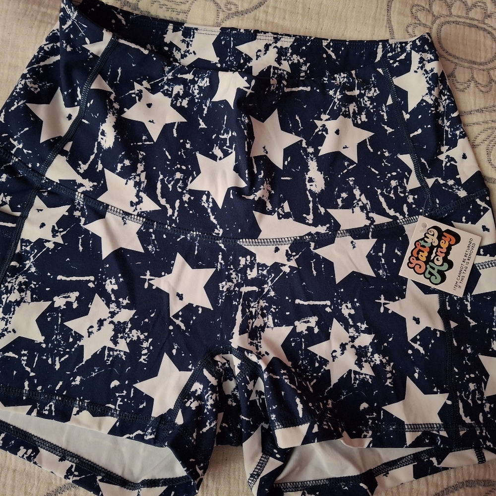 Salty Honey Star Print Stretch Sports Shorts - Navy/White